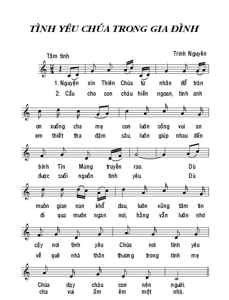 Sheet nhạc Tình Chúa Trong Gia Đình